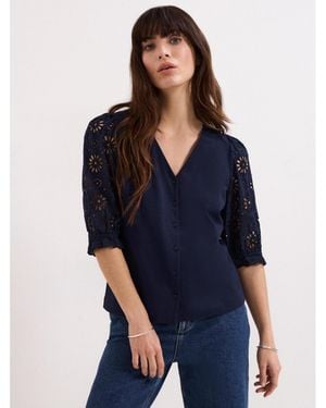 Phase Eight Eleanor Embroidered Eyelet Top - Blue