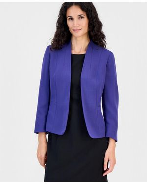 Kasper 3/4-sleeve Open-front Collarless Cardigan Blazer - Blue