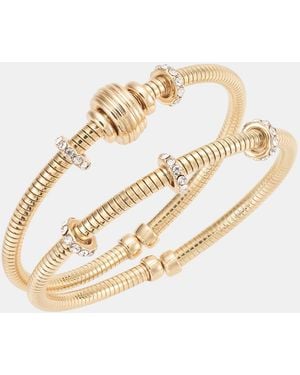On 34th 2-pc. Set Pave Crystal Rondelle Beaded Bangle Bracelets - Metallic