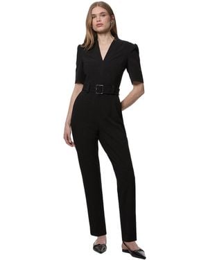 Karen Millen Crepe Belted Jumpsuit - White