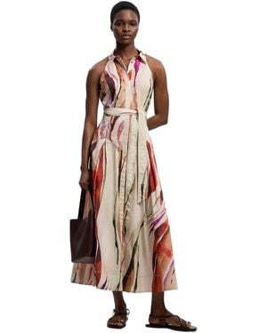 Karen Millen Marble Print Halter Midi Shirt Dress - White