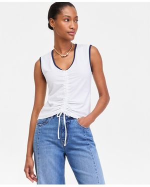 On 34th Ruched V-neck Tie-hem Tank - Blue
