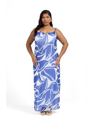 FASHION-SZN CURVE Elegant Patterned Maxi Dress - Blue