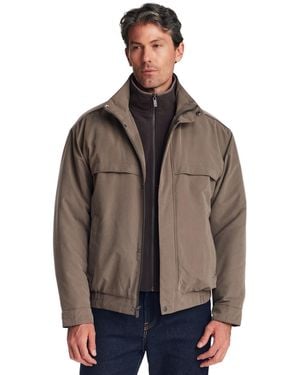 Weatherproof Microfiber Fleece-lined Bib Front Bomber Jacket - Brown