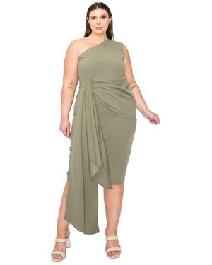 L I V D Plus Size Esme Front Draped Sash Dress - Green