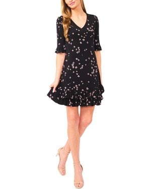 Cece 3/4-length-sleeve Ruffle Hem V-neck Dress - Black