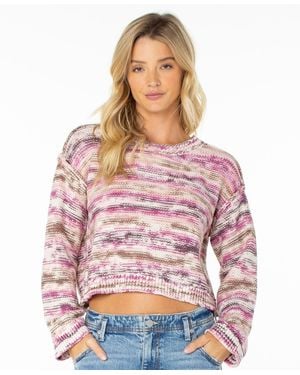 Roxy Swell Season Striped Cropped Long-sleeve Cotton-blend Sweater - Red