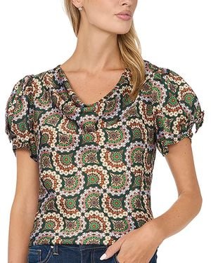 Cece Cowl-neck Puff-sleeve Bow Detail Blouse - Black