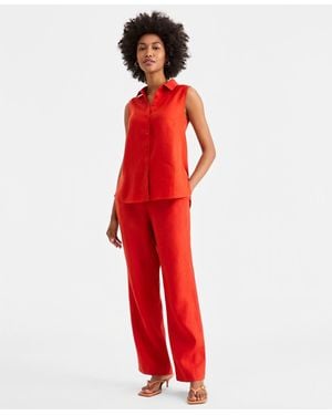 Charter Club 100% Linen Drawstring Pants - Red