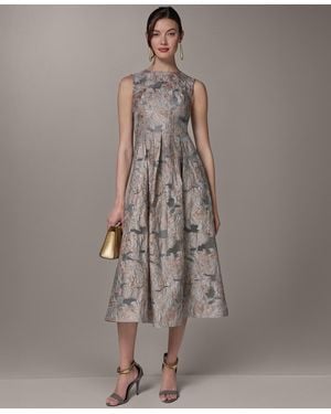 Donna Karan Jacquard Crew Neck Midi Fit & Flare Dress - Gray