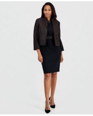 Kasper Sleeveless Crepe Sheath Dress Bell Sleeve Jacket - Black
