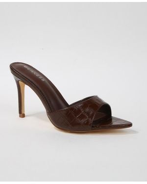 BERNESS Jessa Croc Embossed Stiletto Slide Sandals - Brown