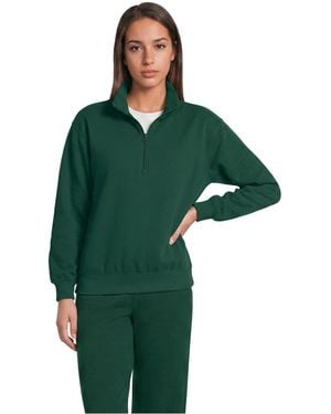Lands' End Serious Sweats Relaxed Quarter Zip Pullover Sweatshirt - Green