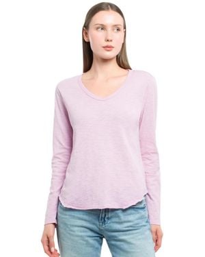 Wilt Long Sleeve V-neck Raw Hem Shirttail Tee - Purple