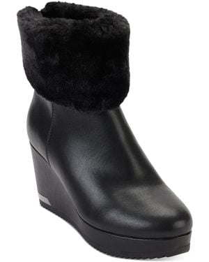 DKNY Nadra Faux Leather Wedge Boots - Black