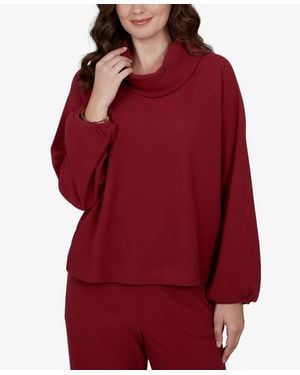 Ruby Rd. Petite Cowl Neck Ribbed Top - Red