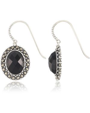 Macy's Marcasite And Faceted Onyx Oval Wire Earrings - Gray