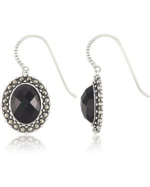 Macy's Marcasite And Faceted Onyx Oval Wire Earrings - Gray
