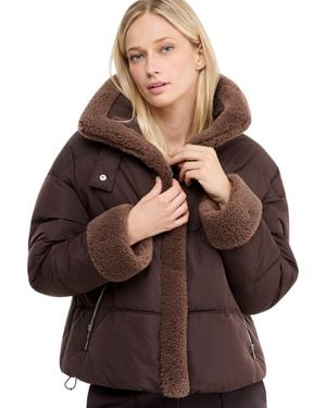 Tahari Sherpa Cuff And Collar Puffer Coat - Brown