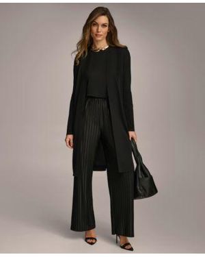 Donna Karan Donna Karan Tie Front Long Cardigan Pleated Pull On Pant - Natural