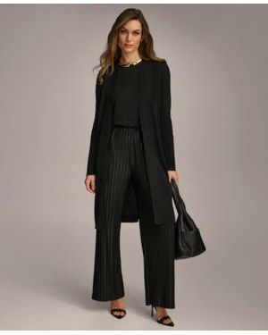 Donna Karan Donna Karan Tie Front Long Cardigan Pleated Pull On Pant - Natural