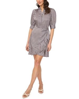 Cece Open Collar Ruffle Detail Wrap Dress - Multicolor
