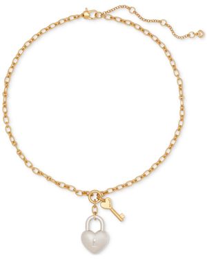 Kate Spade Two-tone Heart Lock & Key Statement Pendant Necklace - Metallic