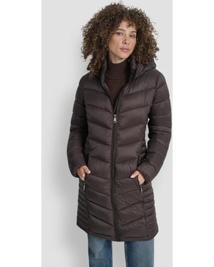 DKNY Zip-front Long Coat - Gray