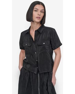 DKNY Short-sleeve Button-front Tech Shirt - Black