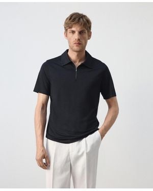 Mango Regular- Fit Zip-up Polo Shirt - Blue