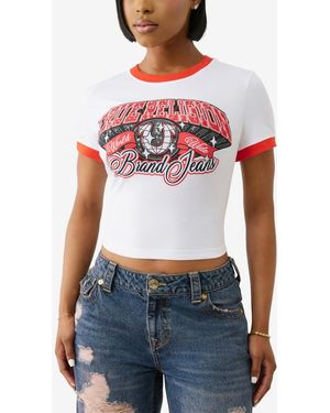 True Religion Crystal Contrast Ringer Crew Neck T-shirt - White