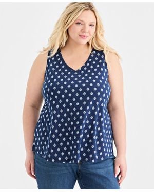 Style & Co. Plus Size Printed Perfect Tank Top - Blue