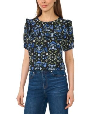 Cece Puff Sleeve Yoke Floral-print Blouse - Blue