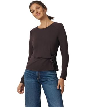 Cable & Gauge Side-tie Long-sleeve Crewneck Knit Top - Blue