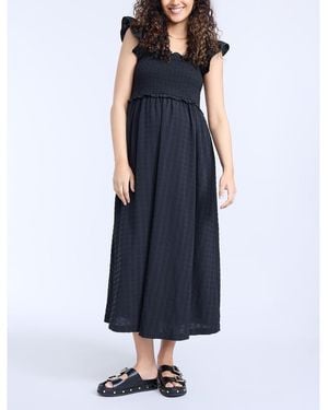 Motherhood Maternity Maternity Sleeveless Ruffle Shoulder Smocked Maxi Dress - Blue