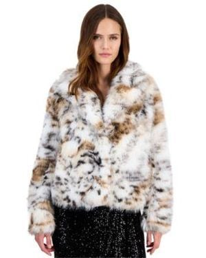 Anne Klein Cropped Animal Print Faux Fur Jacket - White