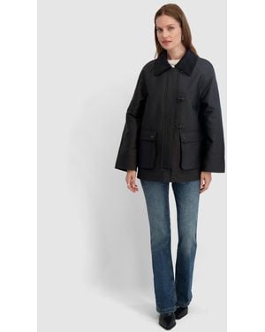 Tahari Collared Canvas Barn Jacket - Black