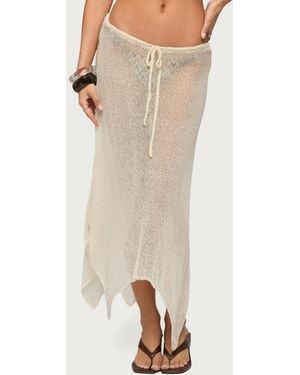 Edikted Isla Handkerchief Sheer Knit Midi Skirt - Natural