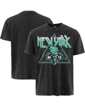 Sportiqe And New York Liberty Rock Roll Collection Angus Mineral Wash Premium T-shirt - Black