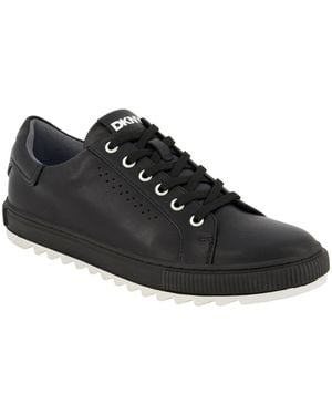 DKNY Smooth Leather Sawtooth Sole Sneakers - Black