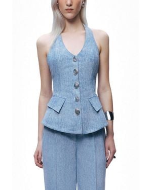 Nocturne Embellished Halter Neck Bustier Top - Blue