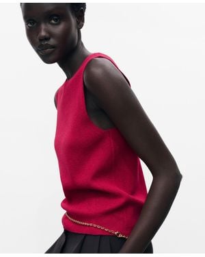 Mango Fine Ribbed Knit Top - Red