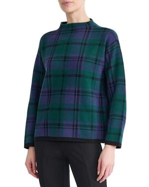 Jones New York Mock Neck Long-sleeve Jacquard Plaid Sweater - Blue