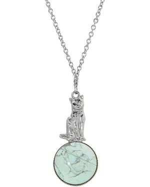 2028 Semi-precious Stone Cat Pendant Necklace - White