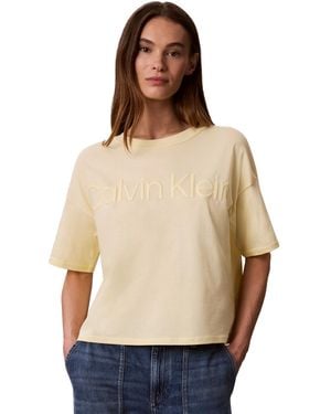 Calvin Klein Puff Graphic Logo Pull-on Cropped T-shirt - Natural