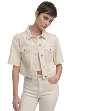 DKNY Cropped Short-sleeve Denim Jacket - White