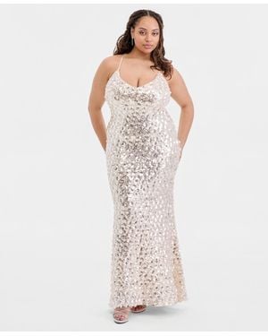SAY YES To The Dress Plus Size V-neck Sequin Sleeveless Gown - White
