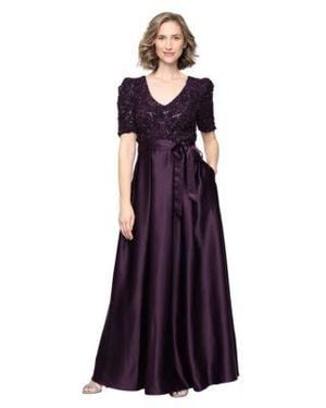 Alex Evenings Catherine Long V Neck Empire Waist Dress - Purple