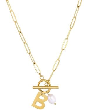 Adornia Tarnish Resistant Gold Natural Freshwater Pearl Initial toggle Necklace - Metallic