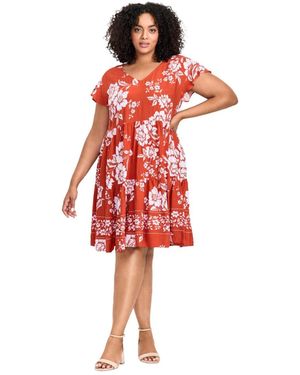 Avenue Plus Size Unwind Tiers Dress - Red